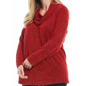 Ali Miles Sweater Red Black Cowl Neck Eyelash Long Sleeve NWT